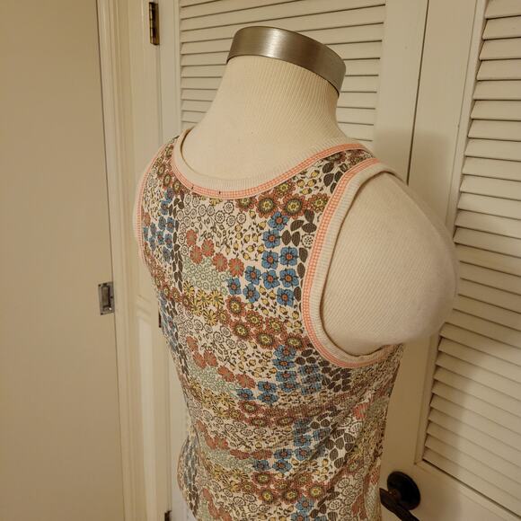 Floral Ribbed Cotton Tank Top EyeShadow Medium V Neck Stretchy Fit - Picture 5 of 7
